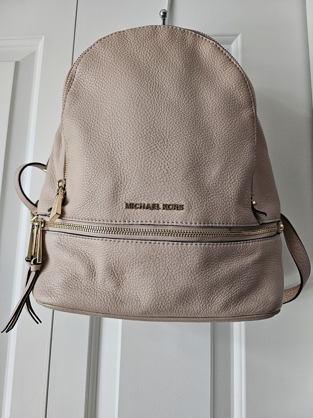 Michael Kors Blush Pebbled Leather Backpack with Gold Hardware